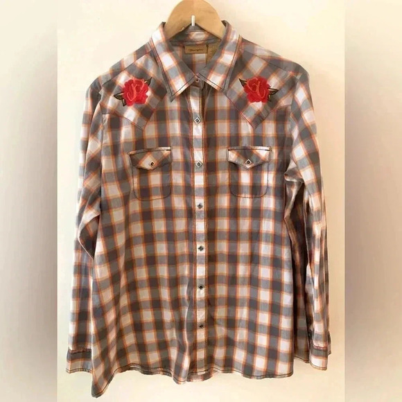 WRANGLERS Embroidered Rose  Western Long Sleeve Button Down - Picture 1 of 8